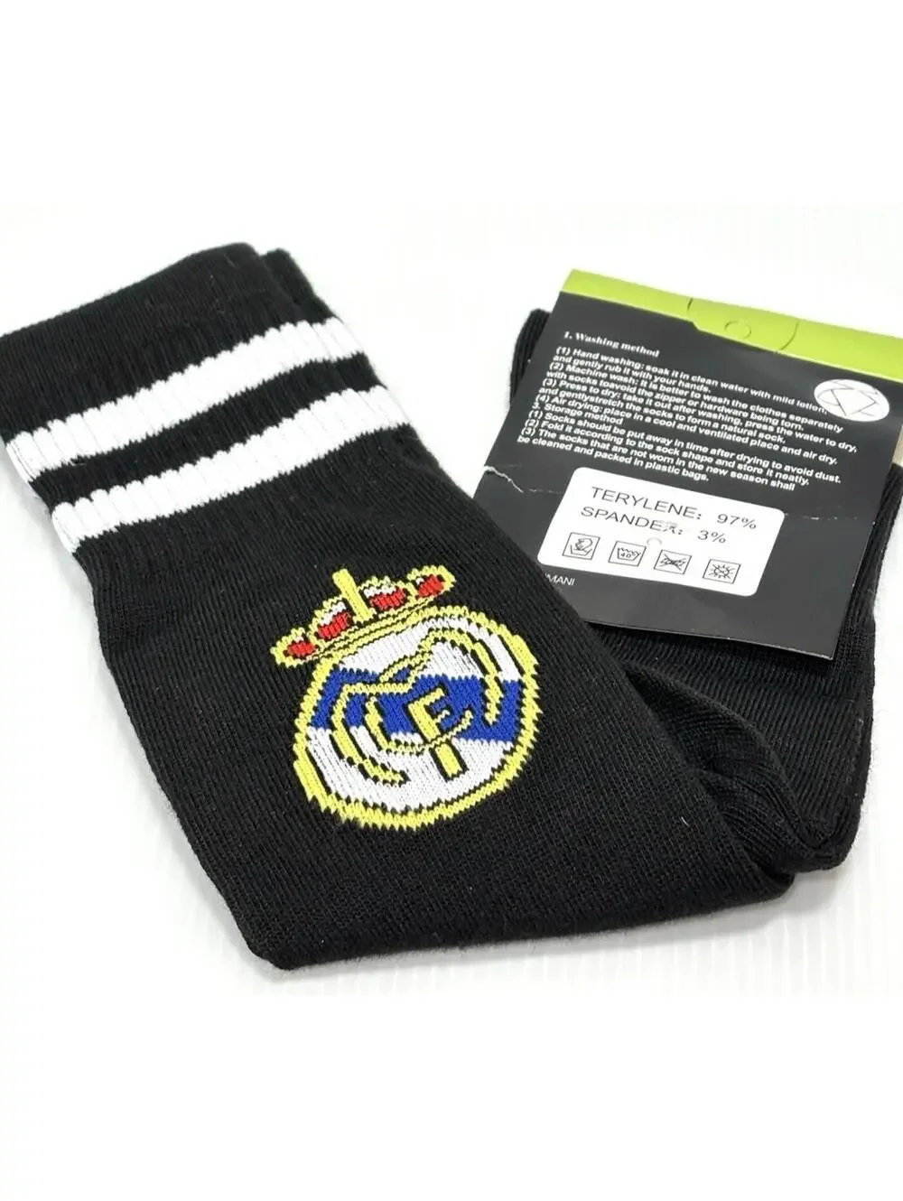 Real Madrid Soccer Football Crest Soccer Socks Black Striped Unisex Adults